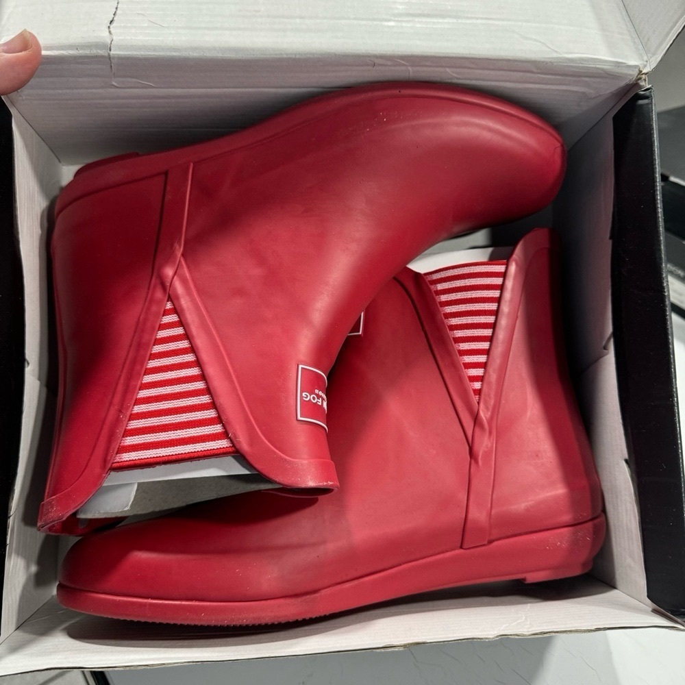 London Fog Ankle Height Rain Boots with Striped Detail - Picture 4 of 10